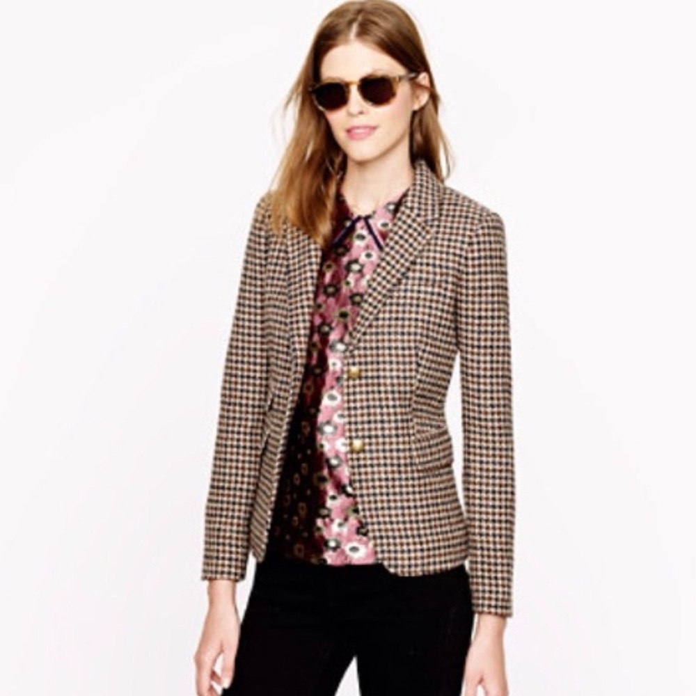 J. Crew Tan and Black Houndstooth Blazer